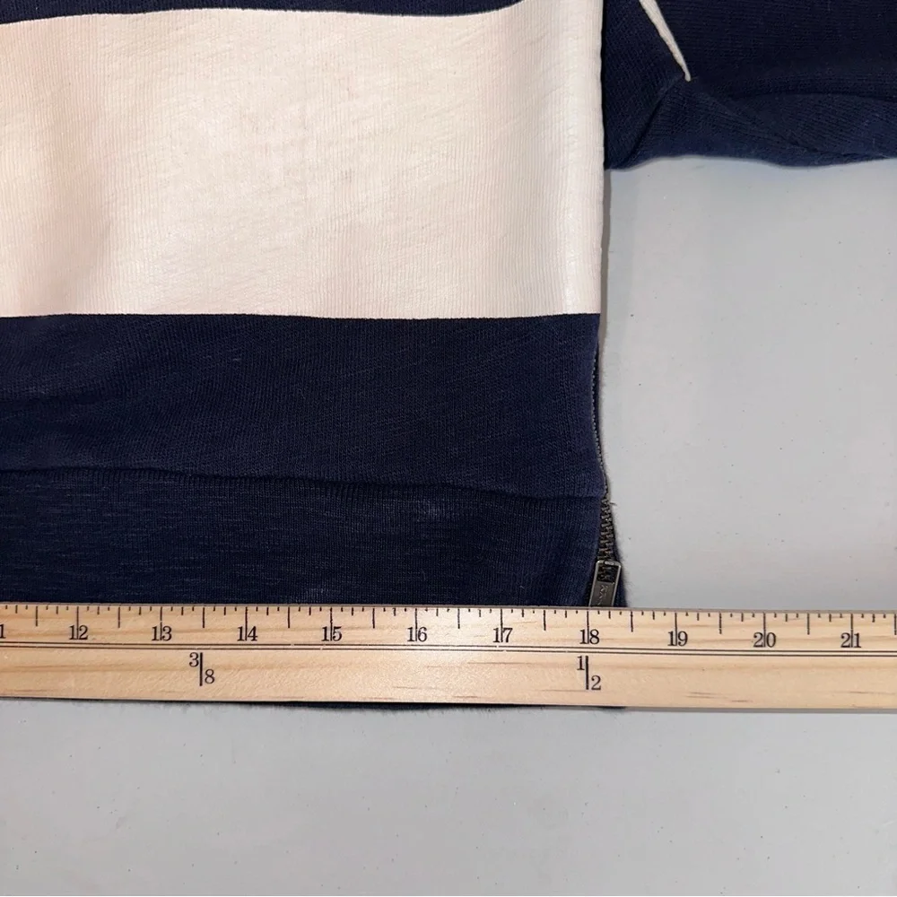 J Crew French Terry Pullover Top Navy White Bold‎ Stripes Side Zipper Nautical M